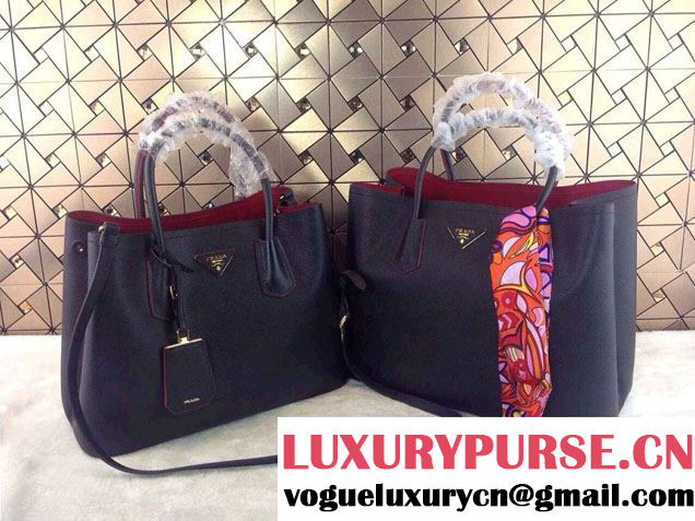 Prada Saffiano Cuir Leather Tote Bag B2756T Black 2014