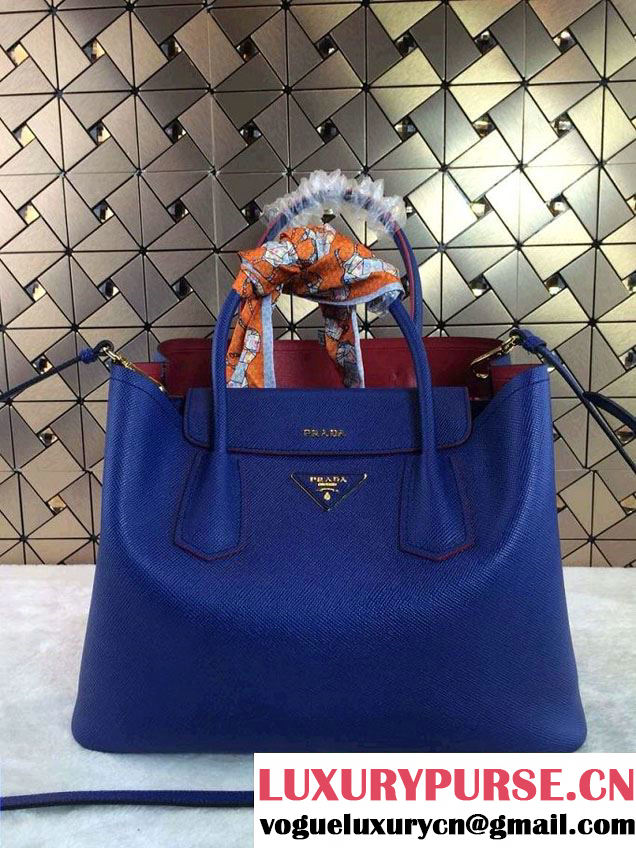Prada Saffiano Cuir Leather Tote Bag B2756T Ink Blue 2014