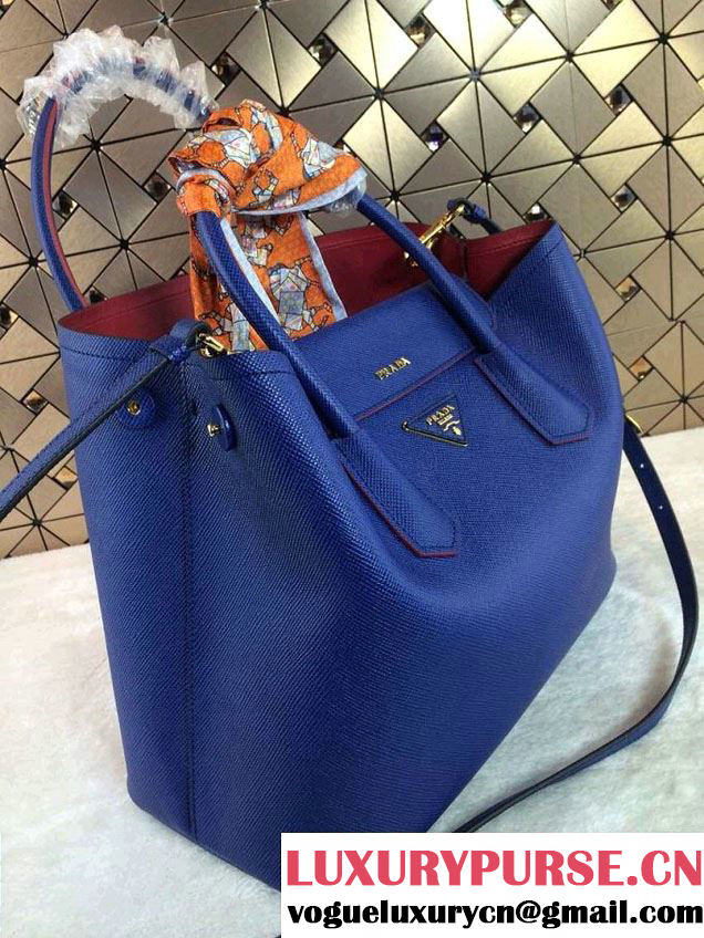 Prada Saffiano Cuir Leather Tote Bag B2756T Ink Blue 2014