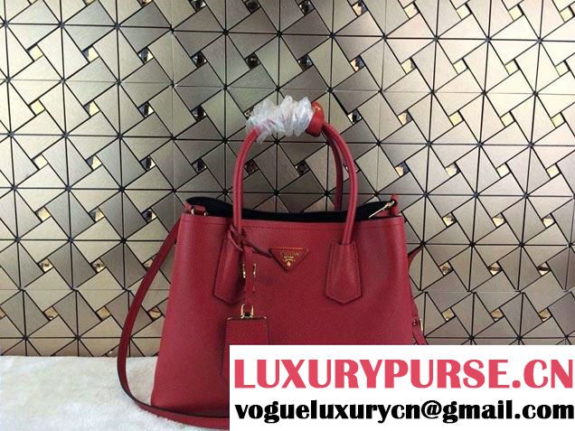 Prada Saffiano Cuir Leather Tote Bag B2756T Red 2014