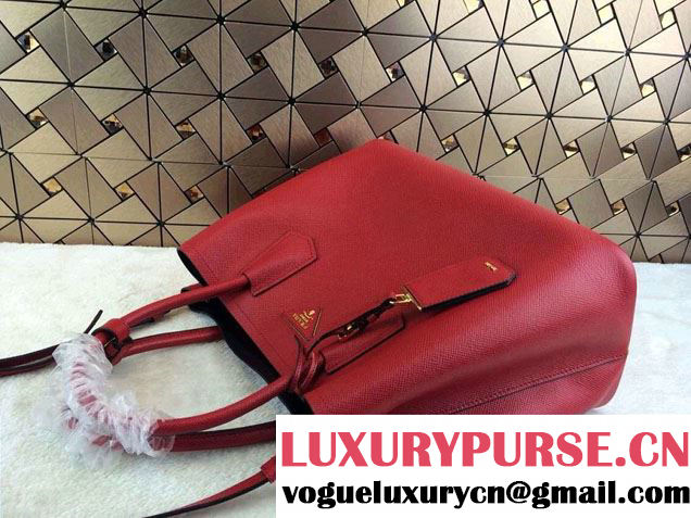 Prada Saffiano Cuir Leather Tote Bag B2756T Red 2014