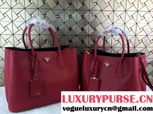 Prada Saffiano Cuir Leather Tote Bag B2756T Red 2014
