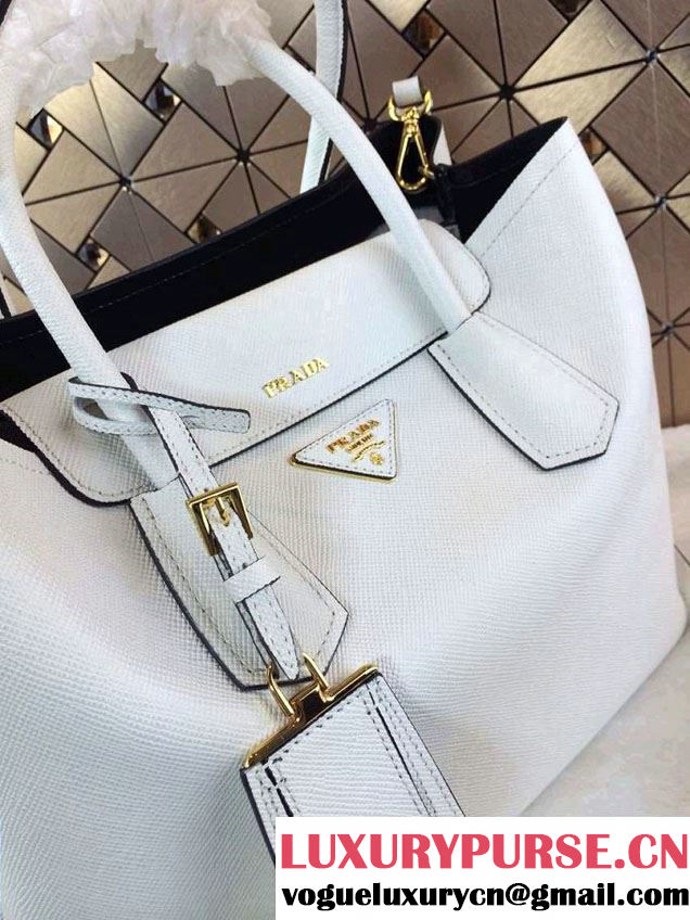 Prada Saffiano Cuir Leather Tote Bag B2756T White 2014