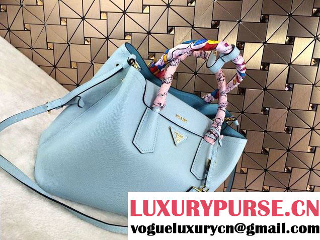 Prada Saffiano Cuir Leather Tote Bag B2756T Lake Blue 2014