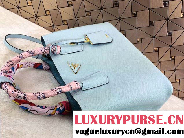 Prada Saffiano Cuir Leather Tote Bag B2756T Lake Blue 2014