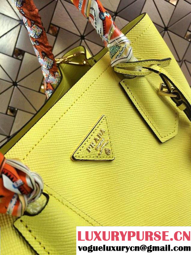 Prada Saffiano Cuir Leather Tote Bag B2756T Yellow 2014