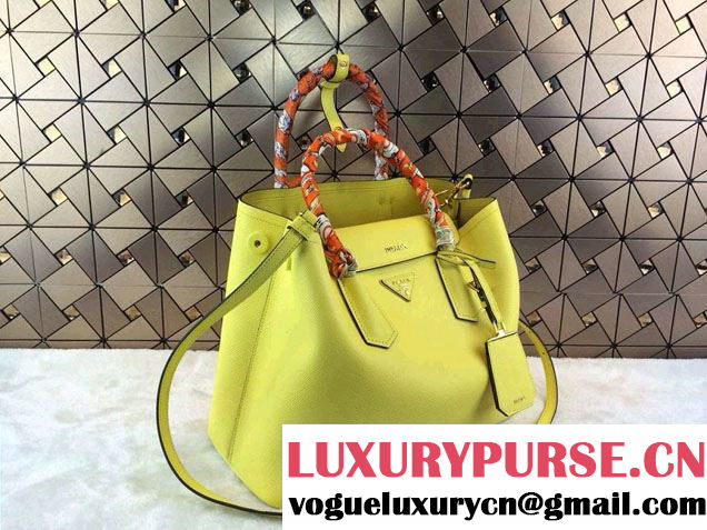 Prada Saffiano Cuir Leather Tote Bag B2756T Yellow 2014
