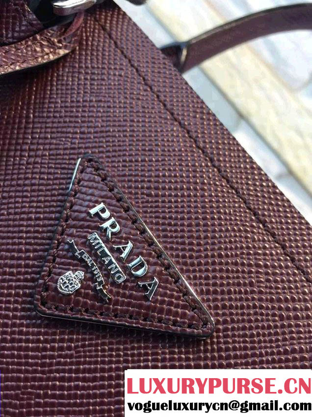 Prada Saffiano Cuir Leather Tote Small Bag BN2838 Burgundy 2015