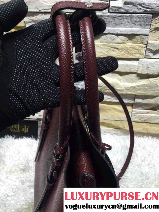 Prada Saffiano Cuir Leather Tote Small Bag BN2838 Burgundy 2015