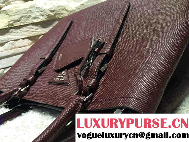 Prada Saffiano Cuir Leather Tote Small Bag BN2838 Burgundy 2015