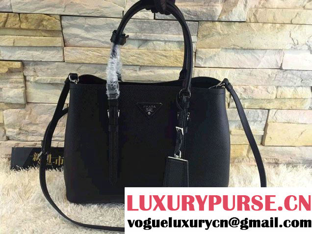 Prada Saffiano Cuir Leather Tote Small Bag BN2838 Black 2015