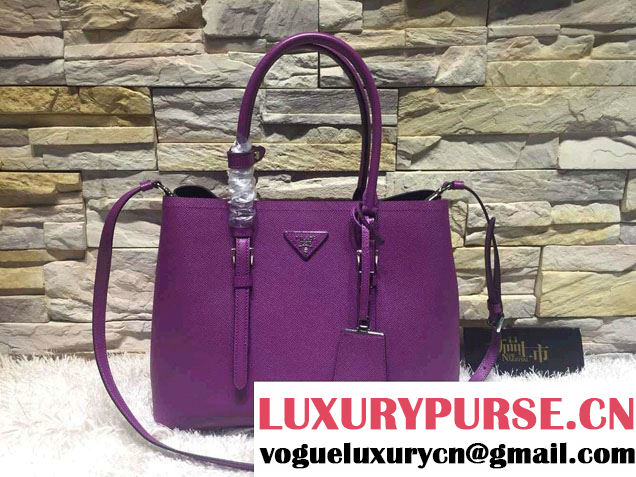 Prada Saffiano Cuir Leather Tote Small Bag BN2838 Purple 2015