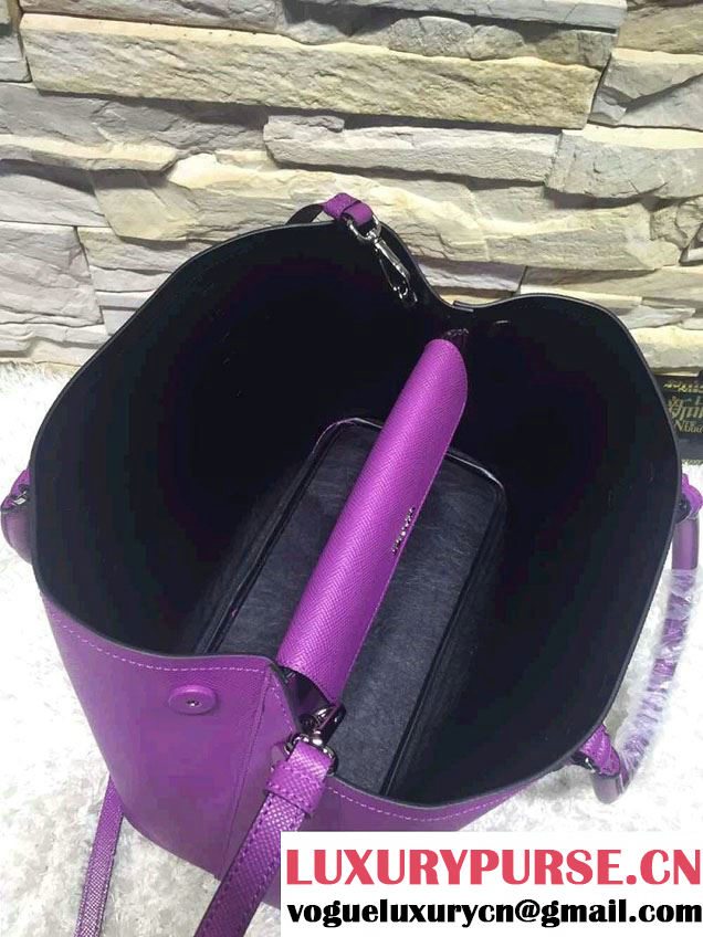 Prada Saffiano Cuir Leather Tote Small Bag BN2838 Purple 2015