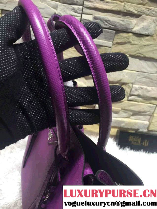 Prada Saffiano Cuir Leather Tote Small Bag BN2838 Purple 2015