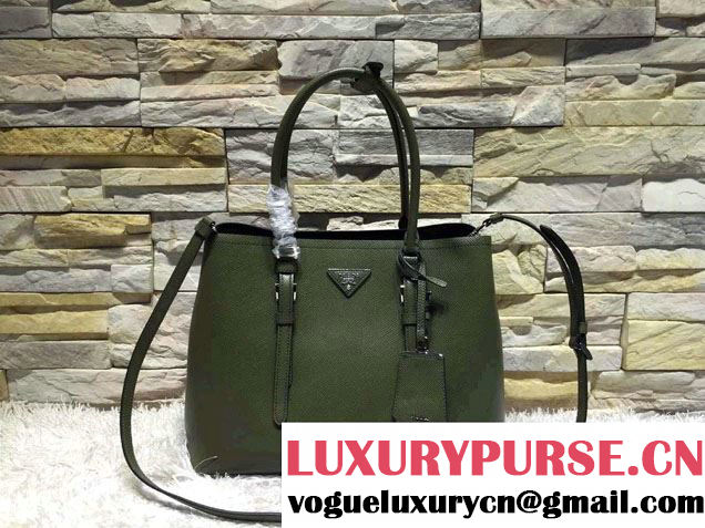 Prada Saffiano Cuir Leather Tote Small Bag BN2838 Green 2015