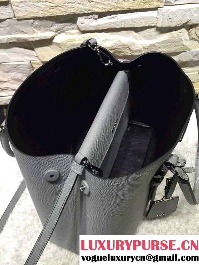 Prada Saffiano Cuir Leather Tote Small Bag BN2838 Gray 2015