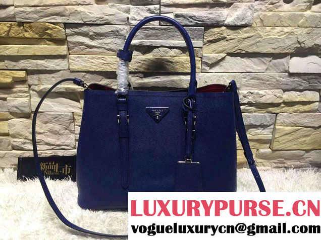 Prada Saffiano Cuir Leather Tote Small Bag BN2838 Blue 2015