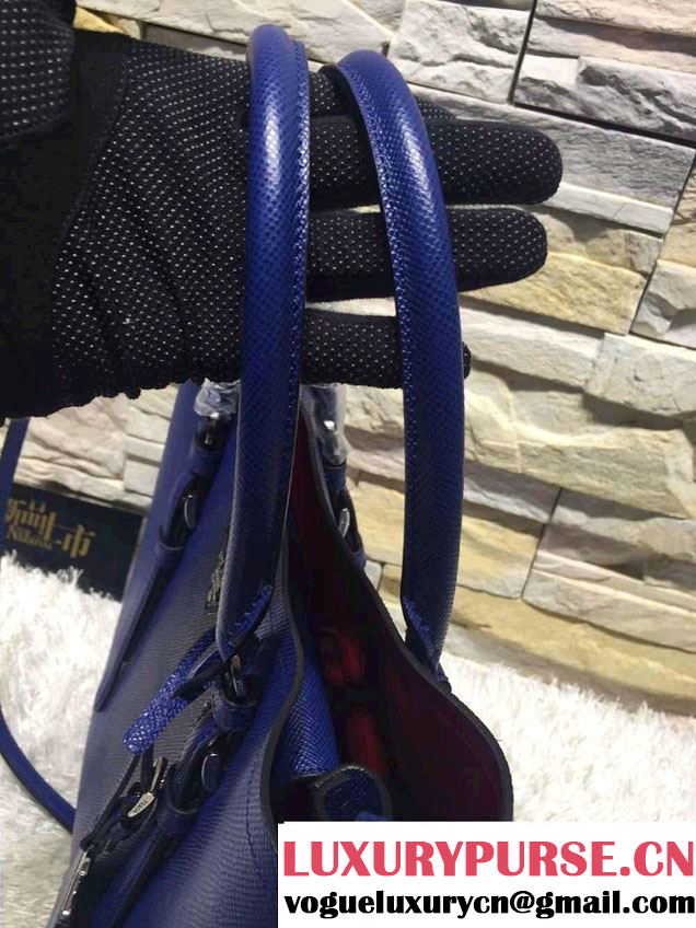 Prada Saffiano Cuir Leather Tote Small Bag BN2838 Blue 2015