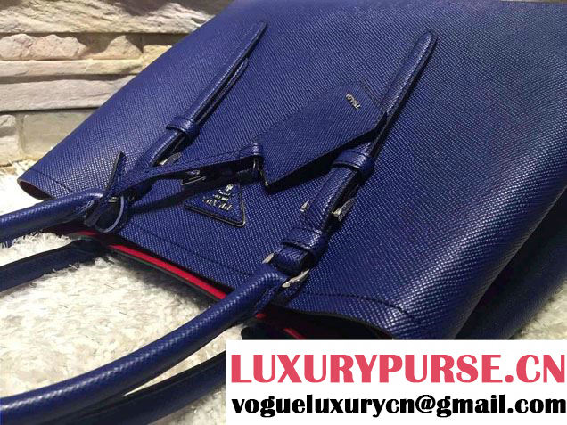 Prada Saffiano Cuir Leather Tote Small Bag BN2838 Blue 2015