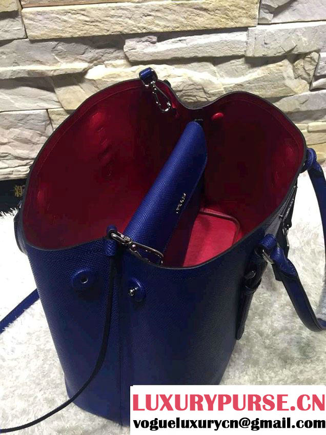 Prada Saffiano Cuir Leather Tote Small Bag BN2838 Blue 2015