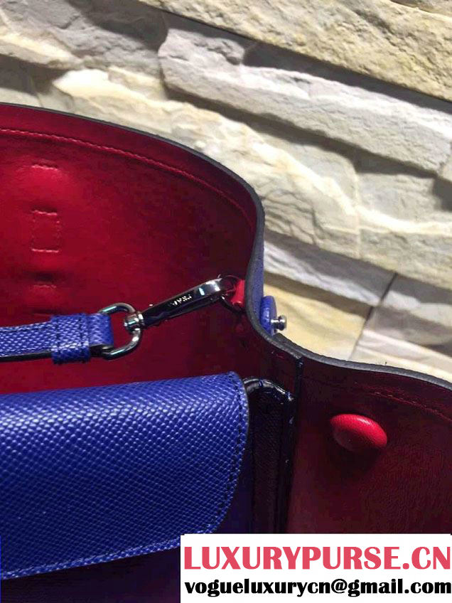 Prada Saffiano Cuir Leather Tote Small Bag BN2838 Blue 2015
