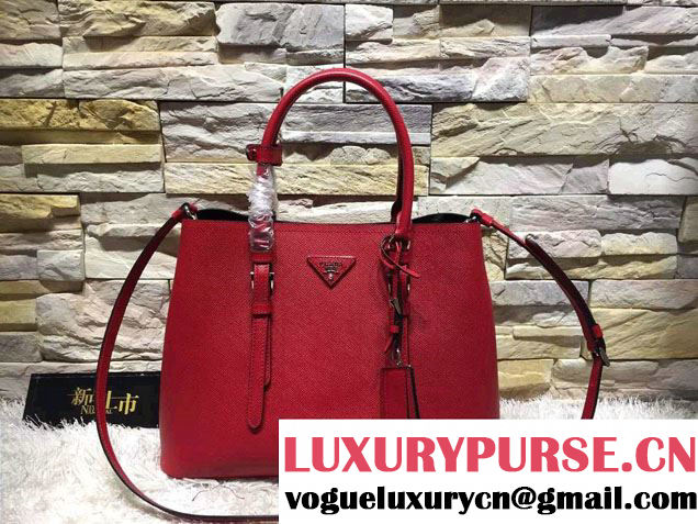 Prada Saffiano Cuir Leather Tote Small Bag BN2838 Red 2015