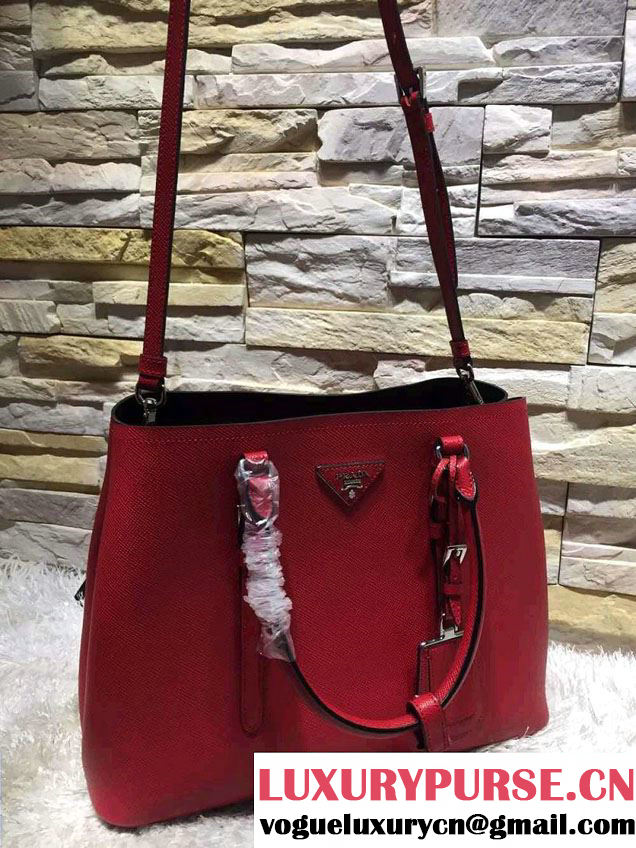 Prada Saffiano Cuir Leather Tote Small Bag BN2838 Red 2015
