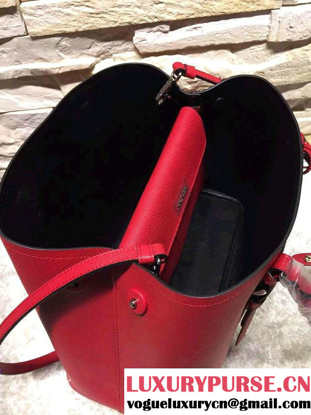 Prada Saffiano Cuir Leather Tote Small Bag BN2838 Red 2015