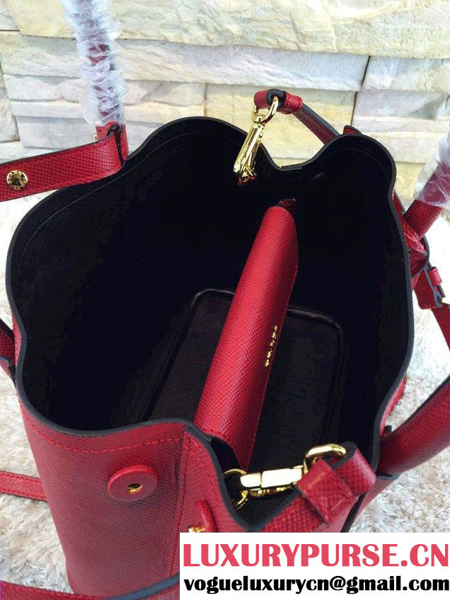 Prada Saffiano Cuir Leather Double Tote Mini Bag BN2668 Red 2015