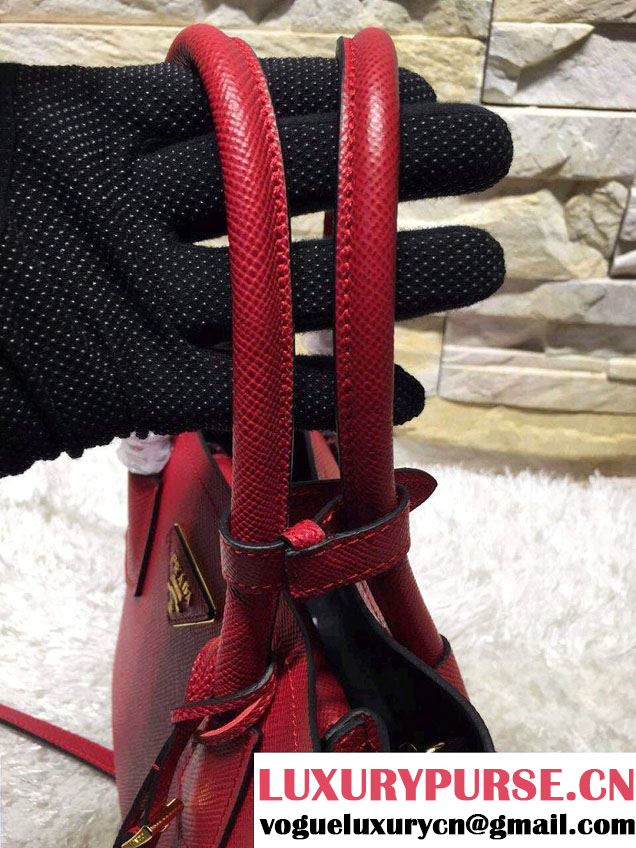 Prada Saffiano Cuir Leather Double Tote Mini Bag BN2668 Red 2015
