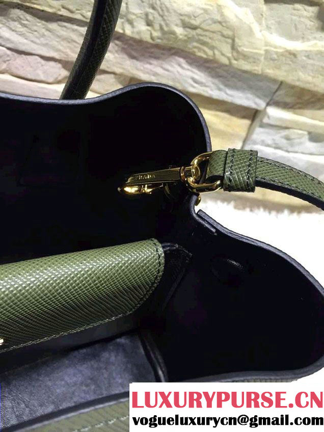 Prada Saffiano Cuir Leather Double Tote Mini Bag BN2668 Dark Green 2015