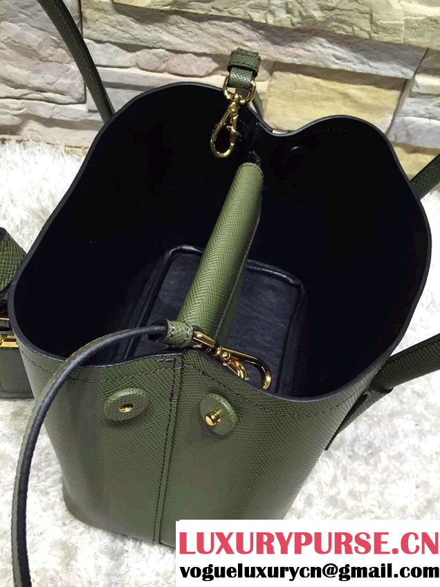 Prada Saffiano Cuir Leather Double Tote Mini Bag BN2668 Dark Green 2015
