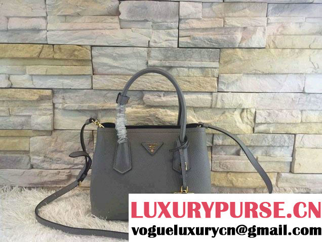 Prada Saffiano Cuir Leather Double Tote Mini Bag BN2668 Gray 2015