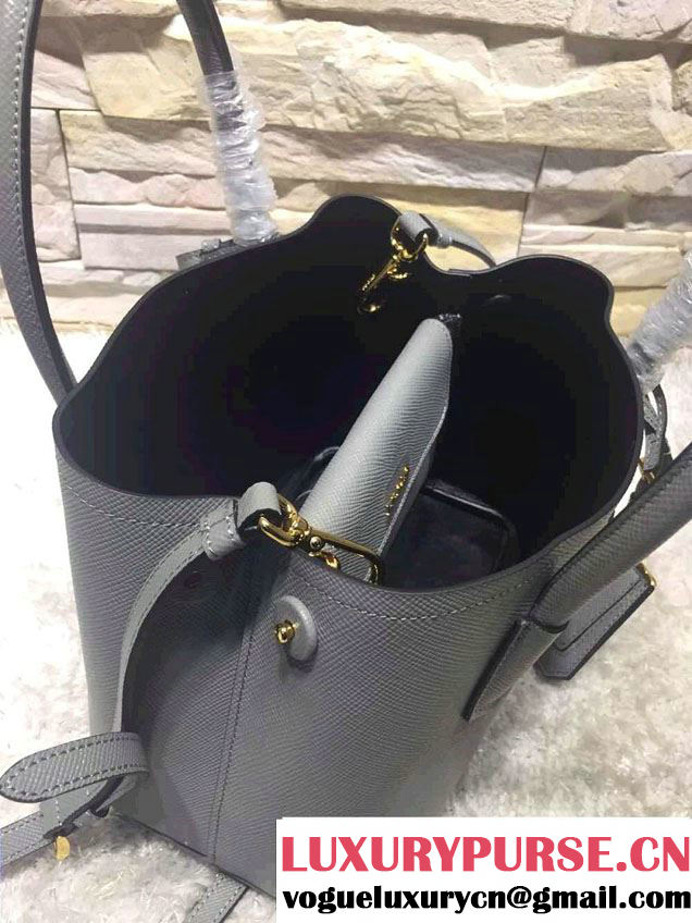 Prada Saffiano Cuir Leather Double Tote Mini Bag BN2668 Gray 2015
