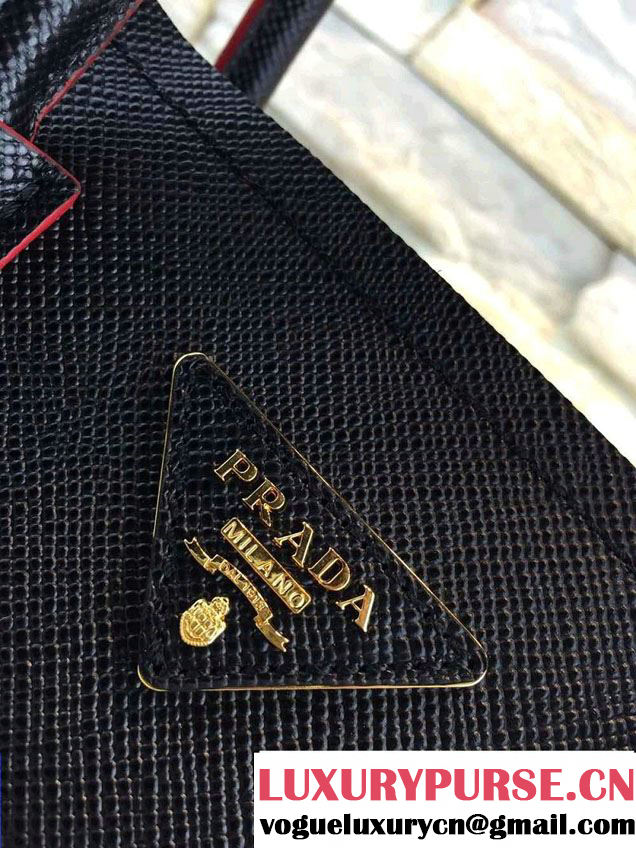 Prada Saffiano Cuir Leather Double Tote Mini Bag BN2668 Black 2015