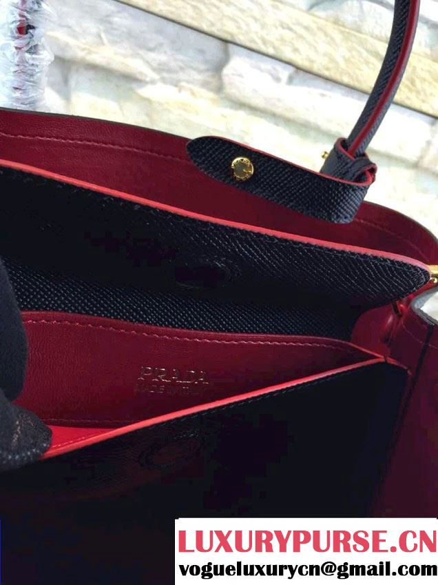 Prada Saffiano Cuir Leather Double Tote Mini Bag BN2668 Black 2015