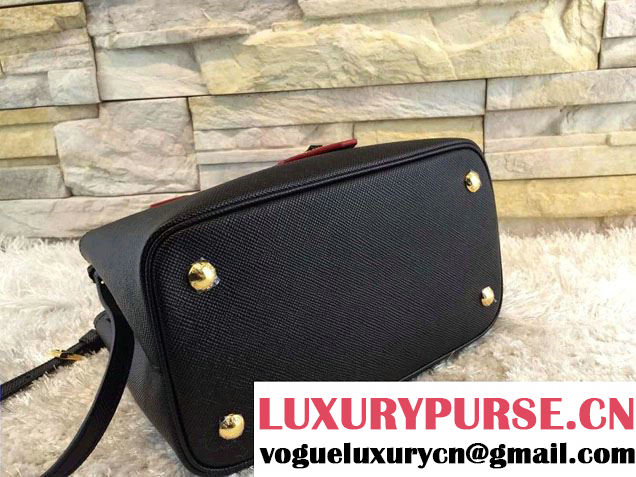 Prada Saffiano Cuir Leather Double Tote Mini Bag BN2668 Black 2015