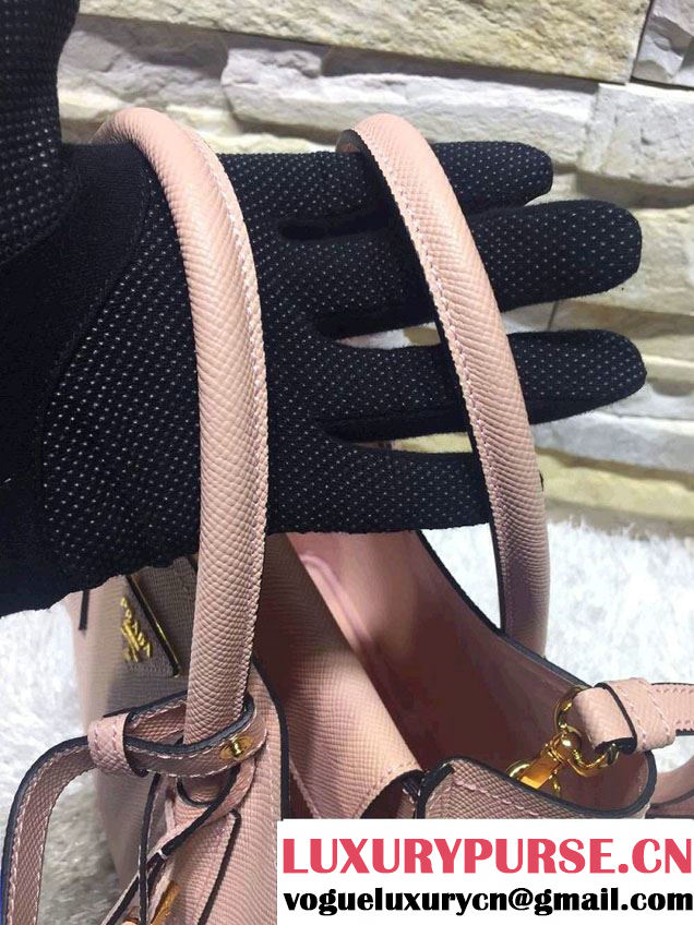 Prada Saffiano Cuir Leather Double Tote Mini Bag BN2668 Pink 2015
