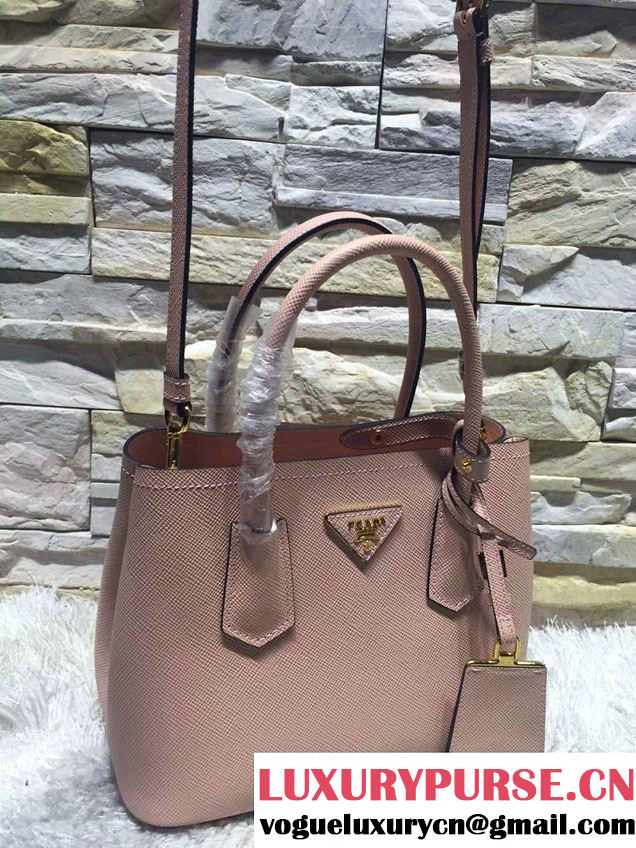 Prada Saffiano Cuir Leather Double Tote Mini Bag BN2668 Pink 2015
