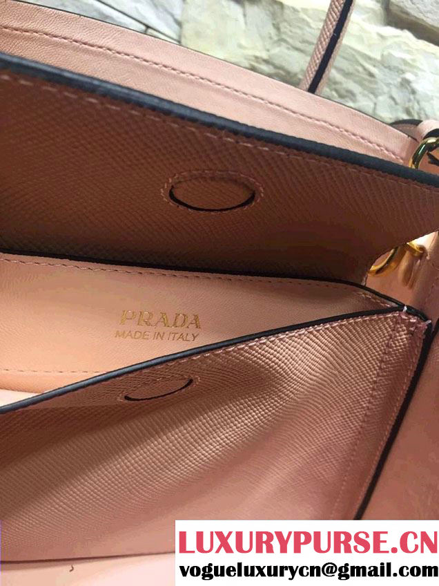 Prada Saffiano Cuir Leather Double Tote Mini Bag BN2668 Pink 2015