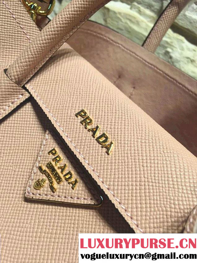 Prada Saffiano Cuir Leather Double Tote Mini Bag BN2668 Pink 2015