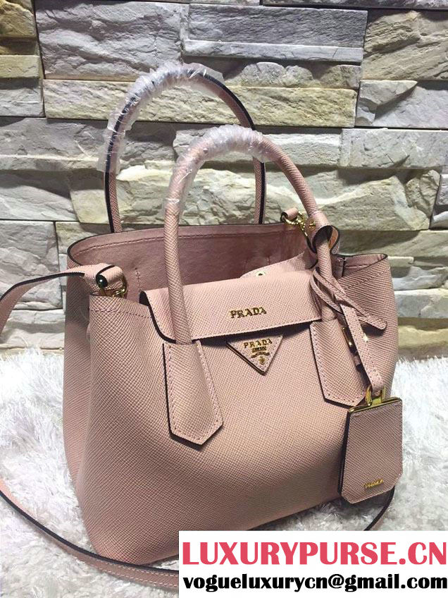 Prada Saffiano Cuir Leather Double Tote Mini Bag BN2668 Pink 2015