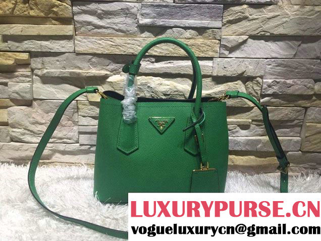 Prada Saffiano Cuir Leather Double Tote Mini Bag BN2668 Green 2015