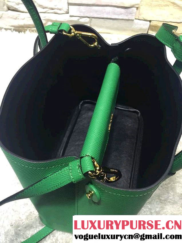 Prada Saffiano Cuir Leather Double Tote Mini Bag BN2668 Green 2015