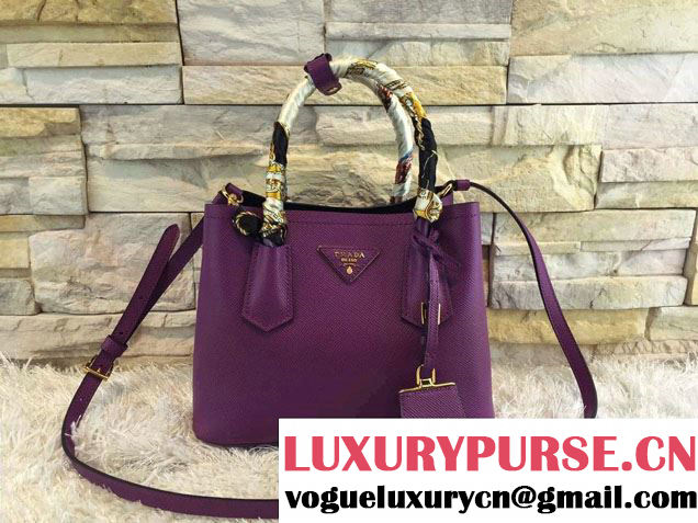 Prada Saffiano Cuir Leather Double Tote Mini Bag BN2668 Purple 2015