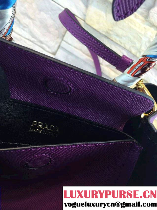 Prada Saffiano Cuir Leather Double Tote Mini Bag BN2668 Purple 2015
