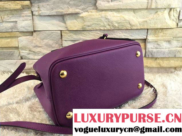 Prada Saffiano Cuir Leather Double Tote Mini Bag BN2668 Purple 2015
