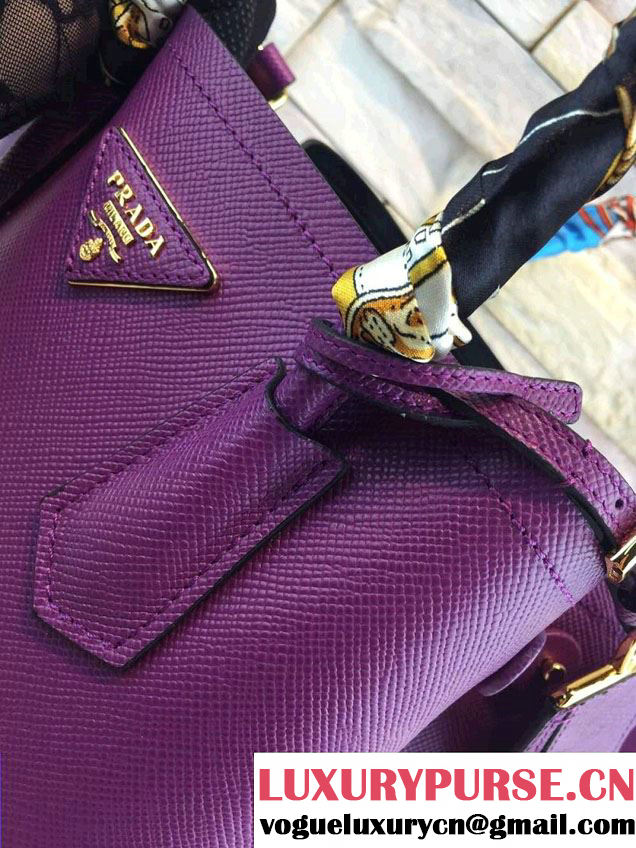 Prada Saffiano Cuir Leather Double Tote Mini Bag BN2668 Purple 2015