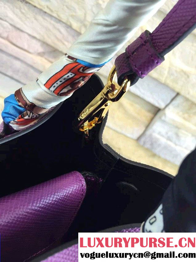 Prada Saffiano Cuir Leather Double Tote Mini Bag BN2668 Purple 2015