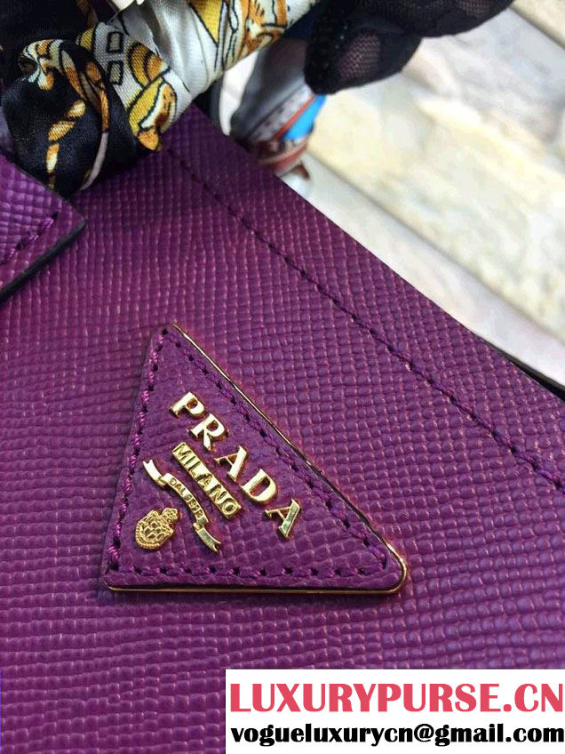 Prada Saffiano Cuir Leather Double Tote Mini Bag BN2668 Purple 2015
